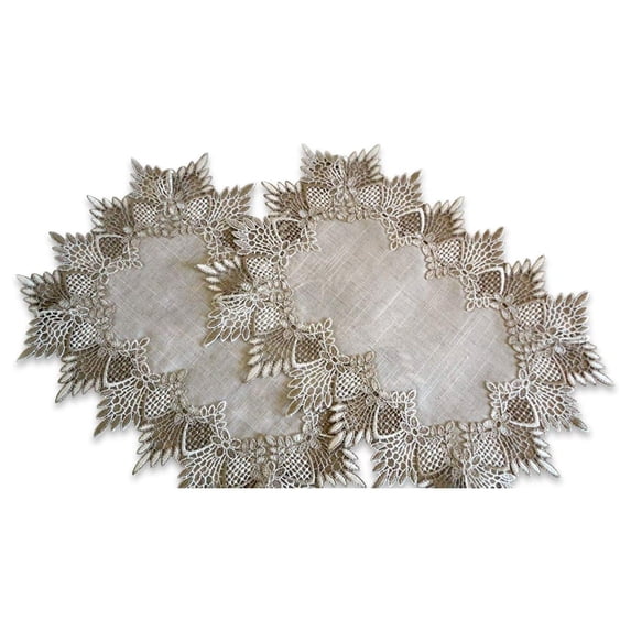 SET of TWO Doilies Dresser Scarf Neutral Earth Tones European Lace Place Mats
