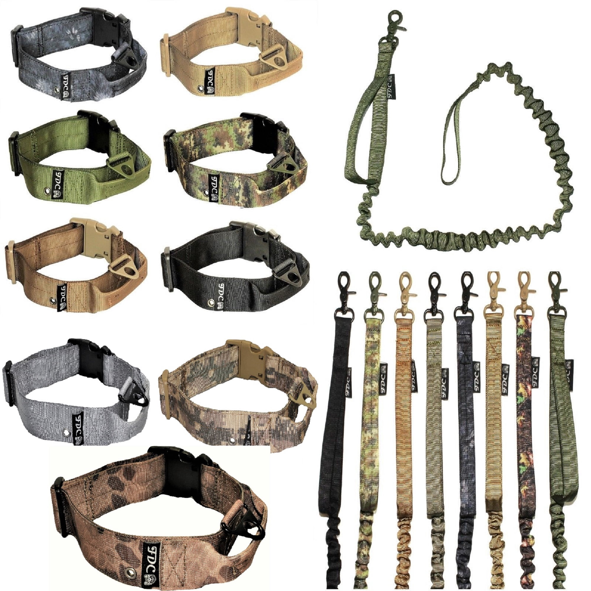 SET of Tactical COLLAR and LEASH Dog Military Army HEAVY DUTY Traning with HANDLE Width 1.5in Plastic Buckle  L: Neck 14" - 16"