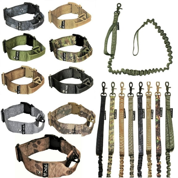 SET of Tactical COLLAR and LEASH Dog Military Army HEAVY DUTY Traning with HANDLE Width 1.5in Plastic Buckle  XL: Neck 16" - 20"