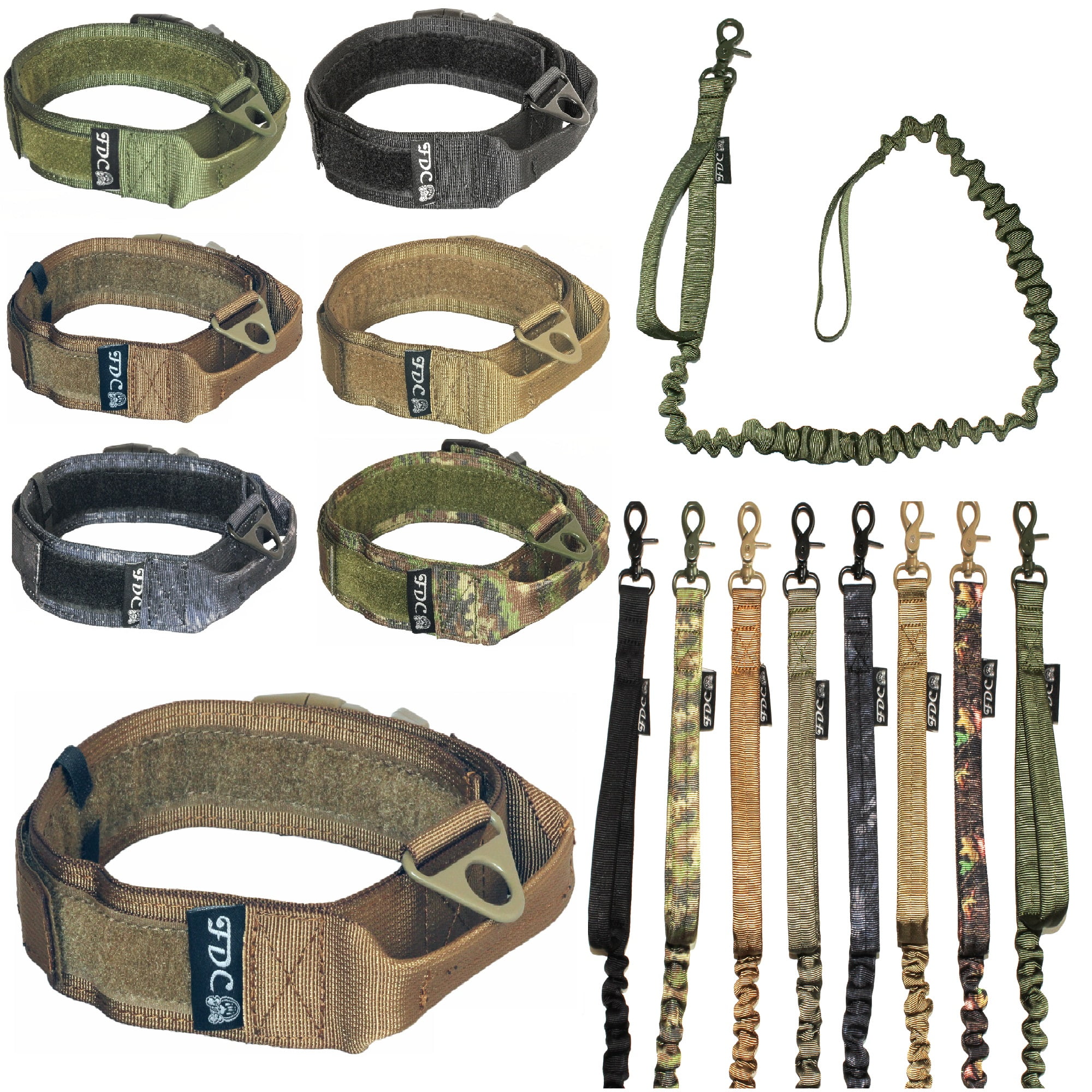 SET of Tactical COLLAR and LEASH Dog Military Army HOOK & LOOP Heavy Duty Traning with HANDLE Width 1.5in Plastic Buckle sz L: Neck 12" - 14"