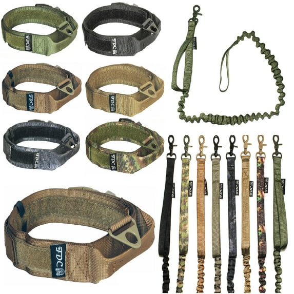 SET of Tactical COLLAR and LEASH Dog Military Army HOOK & LOOP Heavy Duty Traning with HANDLE Width 1.5in Plastic Buckle sz L: Neck 12" - 14"