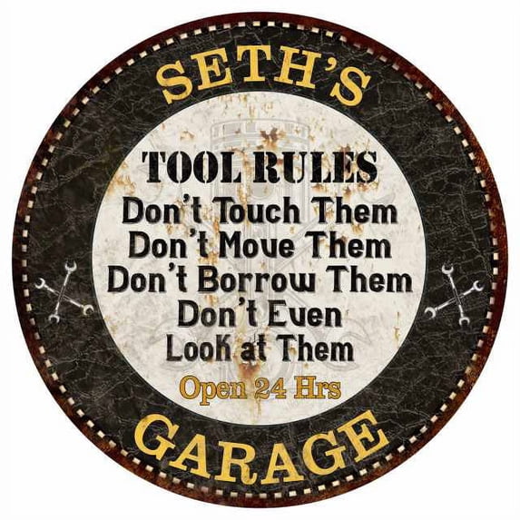SETH'S Garage Rules 14" Round Metal Sign Garage Bar Wall Decor 100140013112