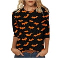 thumbnail image 1 of SETOFF Plus Size Tops, 3/4 Sleeve Womens Halloween Shirts, Ghost Pumpkin Bat Print Crew Neck Casual Halloween Tops, Fall Fashion Holiday Party Daily Wear Halloween Outfits S-5XL, 1 of 5