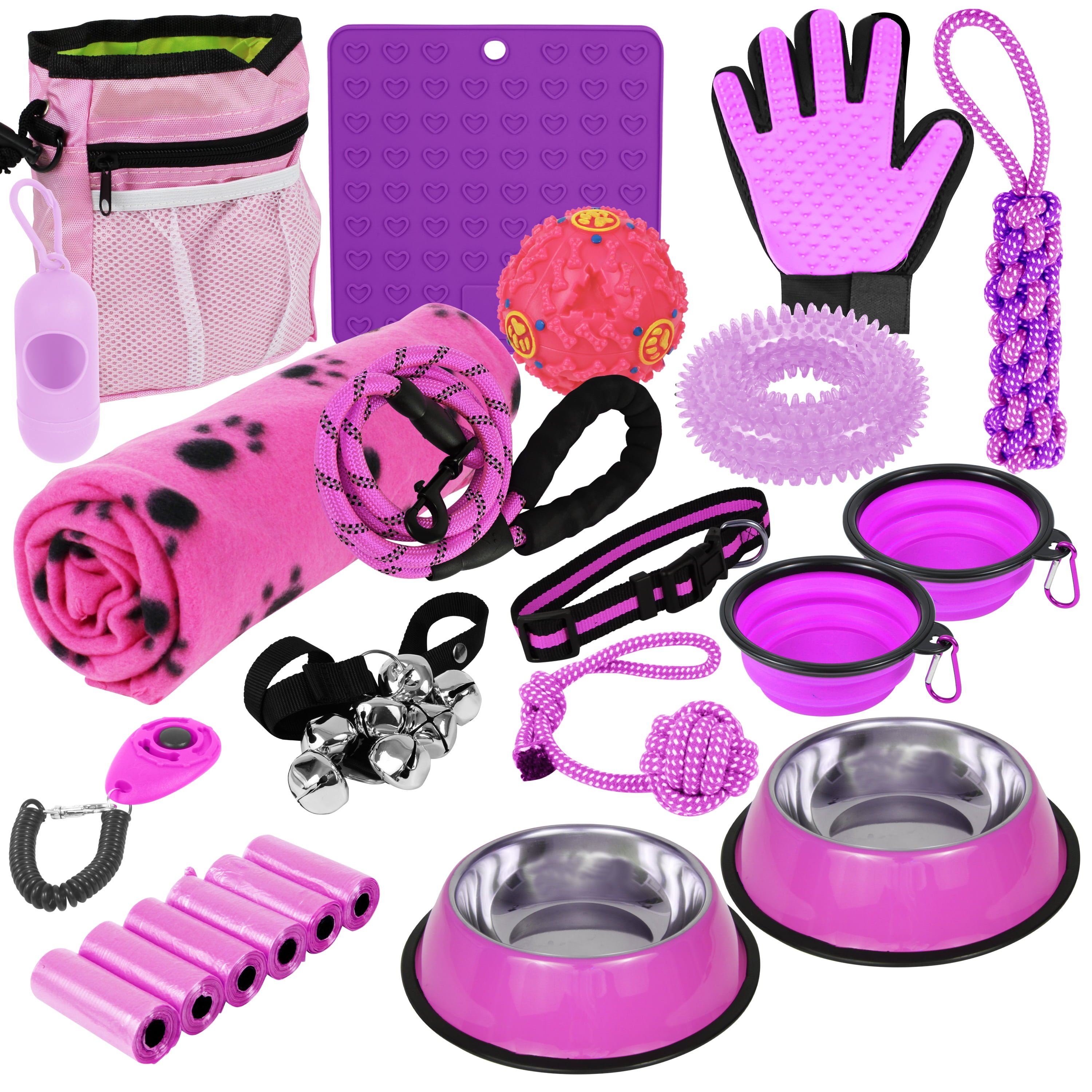 Puppy Starter Kit - Supplies, Accessories, 23 pc Set with Feeding Bowls,  Lick Mat, Teaching Aids, Leash, Collar, Toys, Potty Training Bells & More  for