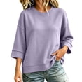 thumbnail image 1 of SETOOFF 3/4 Length Sleeve Womens Tops Crew Neck Waffle Knit Casual Shirts Loose Fit Pullover Blouses Soft Stretchy Daily Wear Tops for Women Spring Summer Fall, 1 of 9
