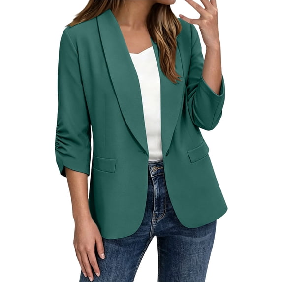 SETOOFF 3/4 Sleeve Womens Blazer Open Front Lapel Jacket with Pockets Loose Fit Work Outfits Dressy Casual Spring Summer Office Outerwear Vacation Clothes