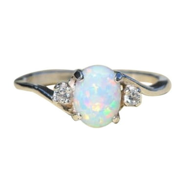 SETOOFF Clearance Deals Rings,Sterling Silver Created Opal Rings,Created Gemstone Ring for Women,Engagement Ring Fine Jewelry for Women