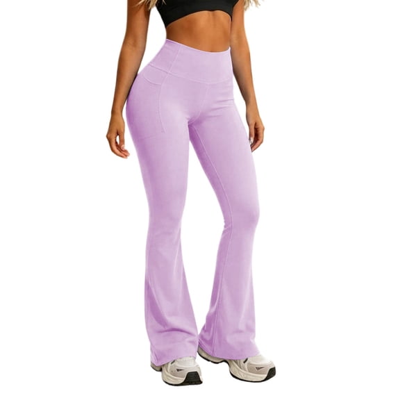 SETOOFF Women High Rise Flare Leg Yoga Pants Side Pockets Stretch Bootcut Workout Trousers Pull On Athletic Bottoms Gym Training Street Walking Loungewear Casual Daily Fitness Running Pants