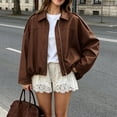 thumbnail image 1 of SETOOFF Women Oversized Lapel Collar Zip Up Faux Leather Jacket Drop Shoulder Loose Fit Short Bomber Coat Solid Black Motorcycle Outerwear for Spring Fall, 1 of 6