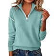 thumbnail image 1 of SETOOFF Women Quarter Zip Collar Knit Sweater Knitting Cotton Color Block Shoulder Stripe Long Sleeve Pullover Top Half Zip Mock Neck Jumper for Fall Winter Daily Wear, 1 of 9
