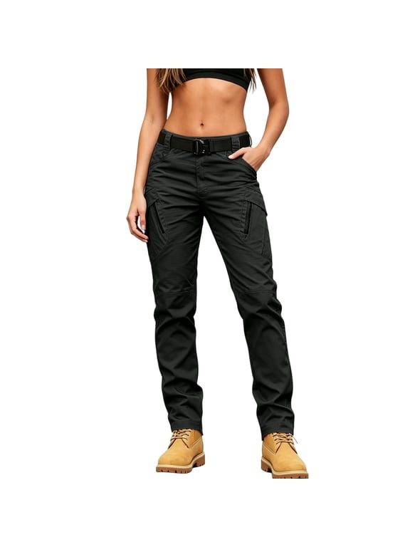 Women's Tactical Cargo Pants Straight Leg Ripstop Work Trousers Multi Zipper Pockets for Outdoor Hiking Camping Daily Streetwear