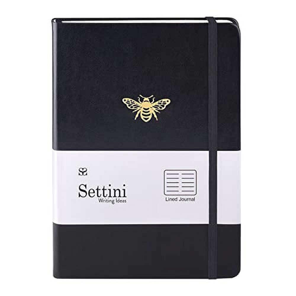 SETTINI Journals for Writing - Gift for Women and Men - Hardcover Notebook  - Cute Journal - Lined Journal - Writing Journal -Faux Leather, Elastic  Closure, Bookmark, Inner Pocket. Lay Flat (Black Bee) 