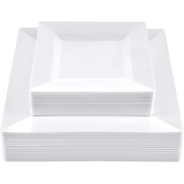 SETUP Disposable White Plastic Plates, 30pcs 10.25" Dinner Plates and 30pcs 7.5" Salad Plates