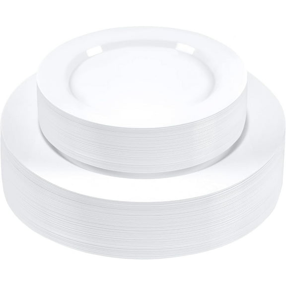 SETUP Disposable White Plastic Plates, 30pcs 10.25" Dinner Plates and 30pcs 7.5" Salad Plates
