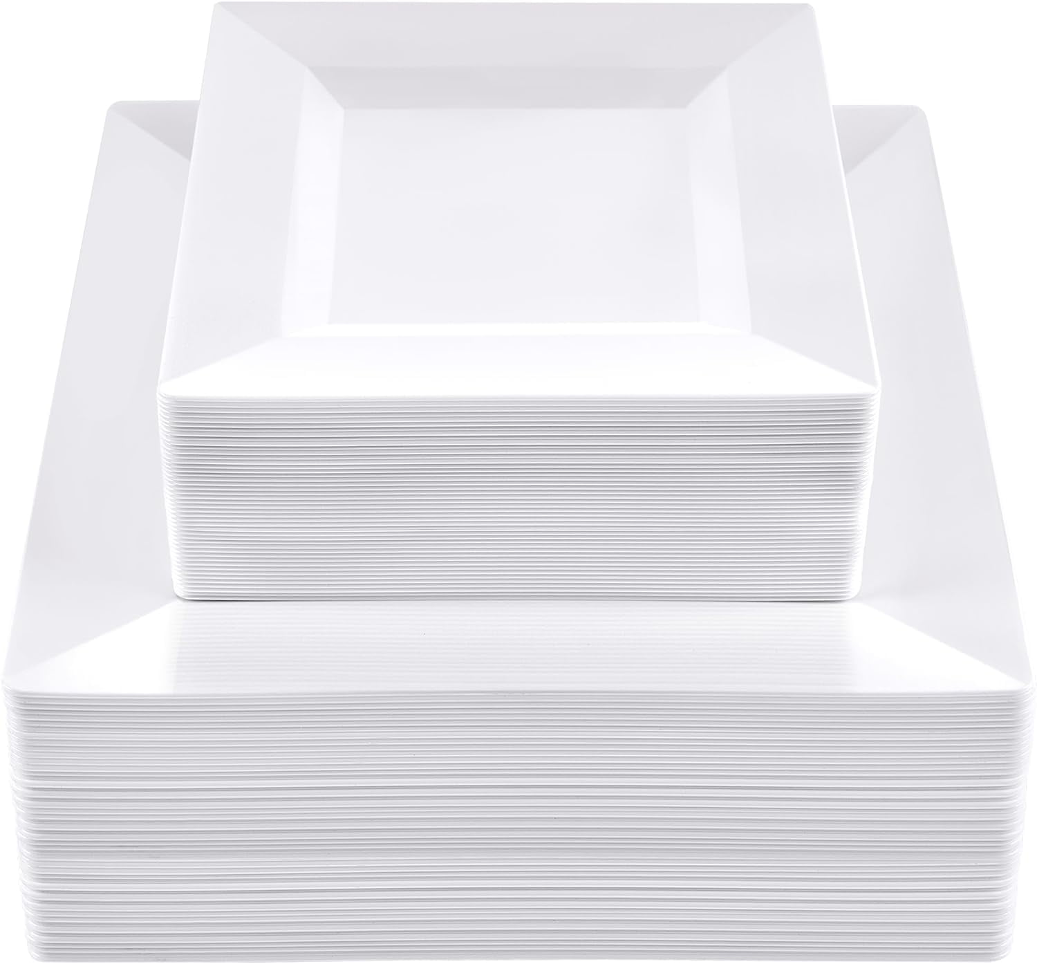 SETUP Disposable White Plastic Plates, 50pcs 10.25" Dinner Plates and 50pcs 7.5" Salad Plates