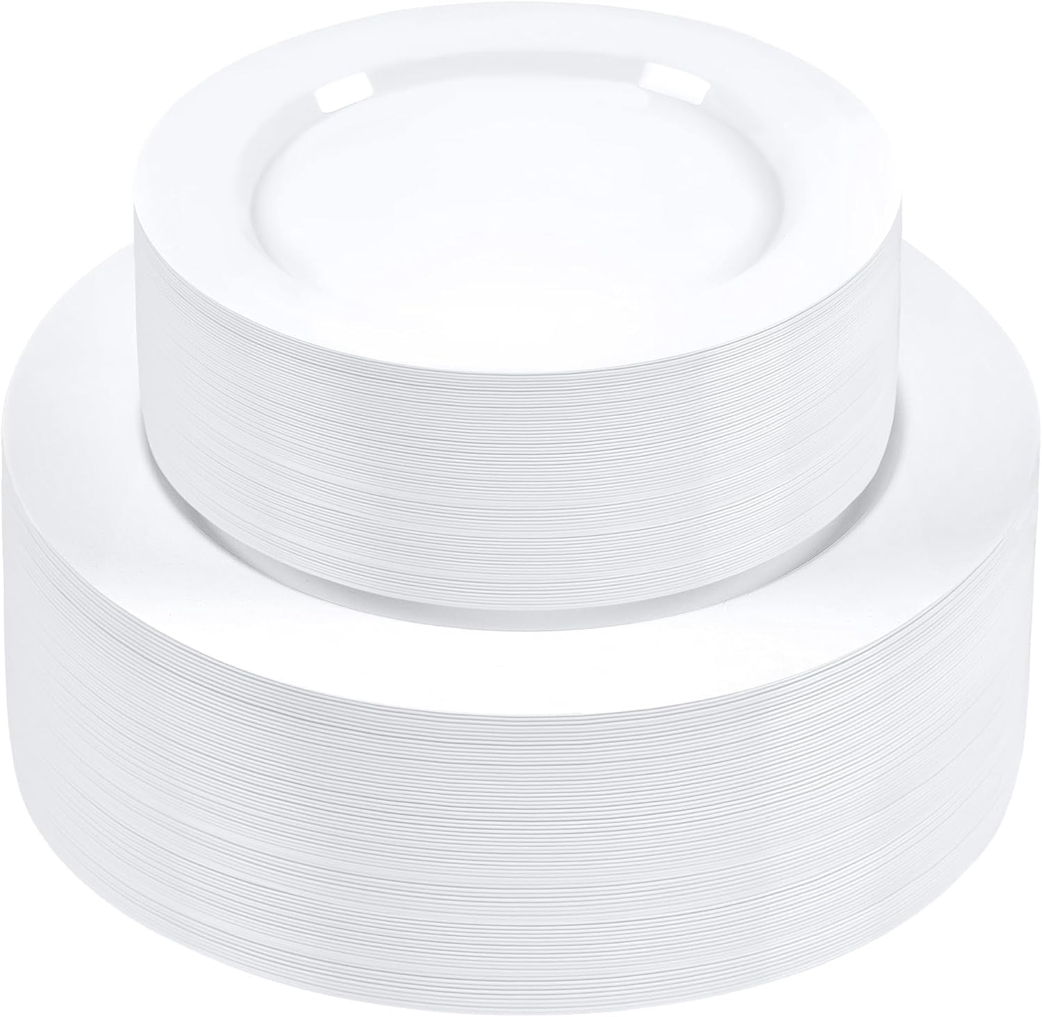SETUP Disposable White Round 75 " and 1025" Plastic Party Plates (100 Count)