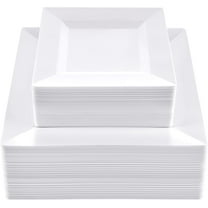 SETUP Disposable White Plastic Plates, 50pcs 10.25" Dinner Plates and 50pcs 7.5" Salad Plates