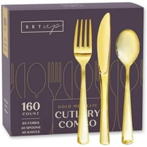SETUP Gold Plastic Cutlery Set 80 Forks, 40 Spoons, 40 Knives Combo, 160-Count