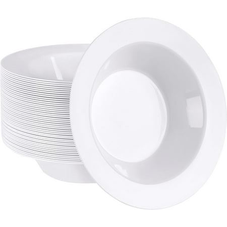 SETUP Plastic Soup Bowls Classic Round Disposable Tableware Set, White 50-Pack