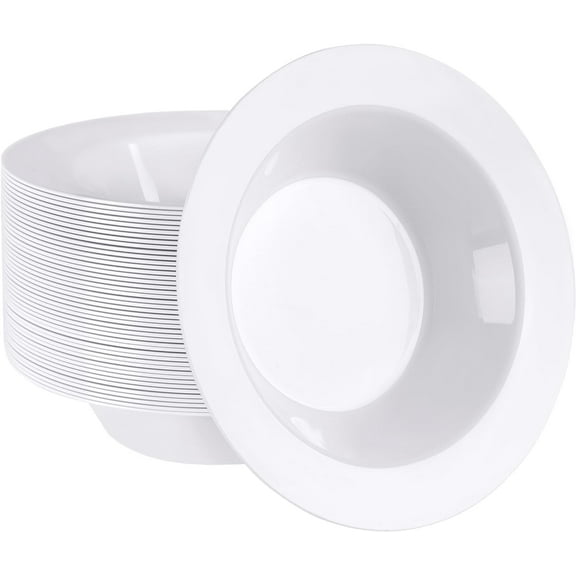 SETUP Plastic Soup Bowls Classic Round Disposable Tableware Set, White 50-Pack