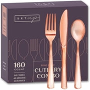 SETUP Rose Gold Disposable Cutlery Set, Elegant Plastic Silverware for Parties Weddings and Events, 160 Count