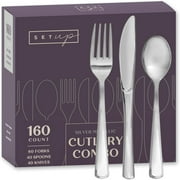 SETUP Silver Disposable Cutlery Combo 160-Pc Plastic Silverware Set with Forks, Spoons & Knives