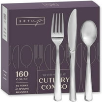 SETUP Silver Disposable Cutlery Combo 160-Pc Plastic Silverware Set with Forks, Spoons & Knives