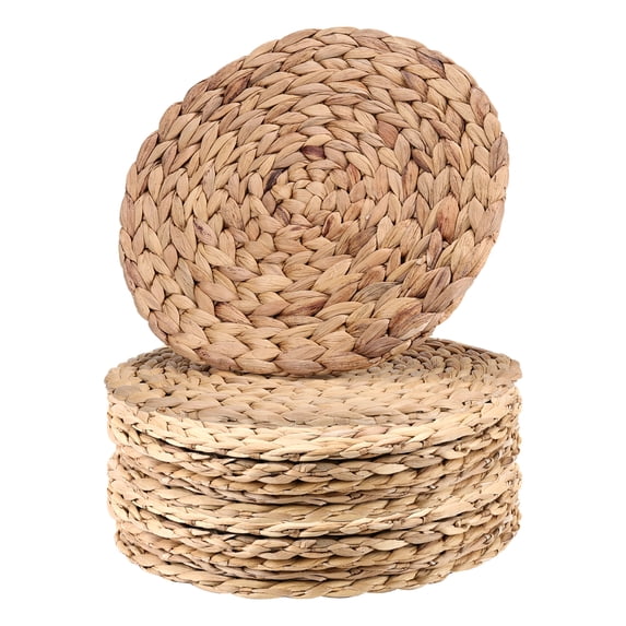 SEUNMUK 12 Pack 12 inch Round Woven Placemats, 0.5 inch Thickness Water Hyacinth Rattan Chargers for Dining Table, Brown