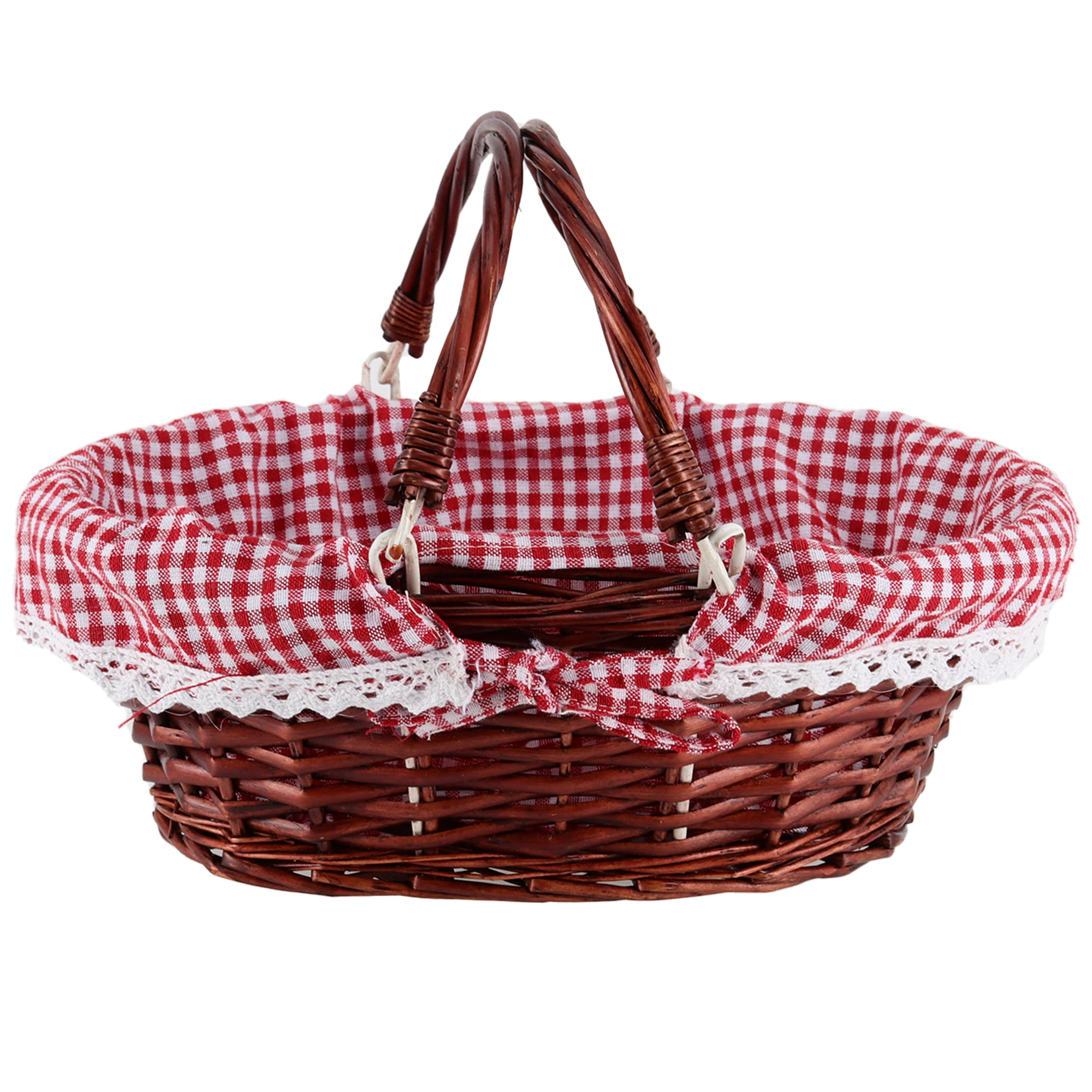 SEUNMUK 14 inch Brown Wicker Basket, Willow Basket with Handle and Washable Liner, Hand Woven