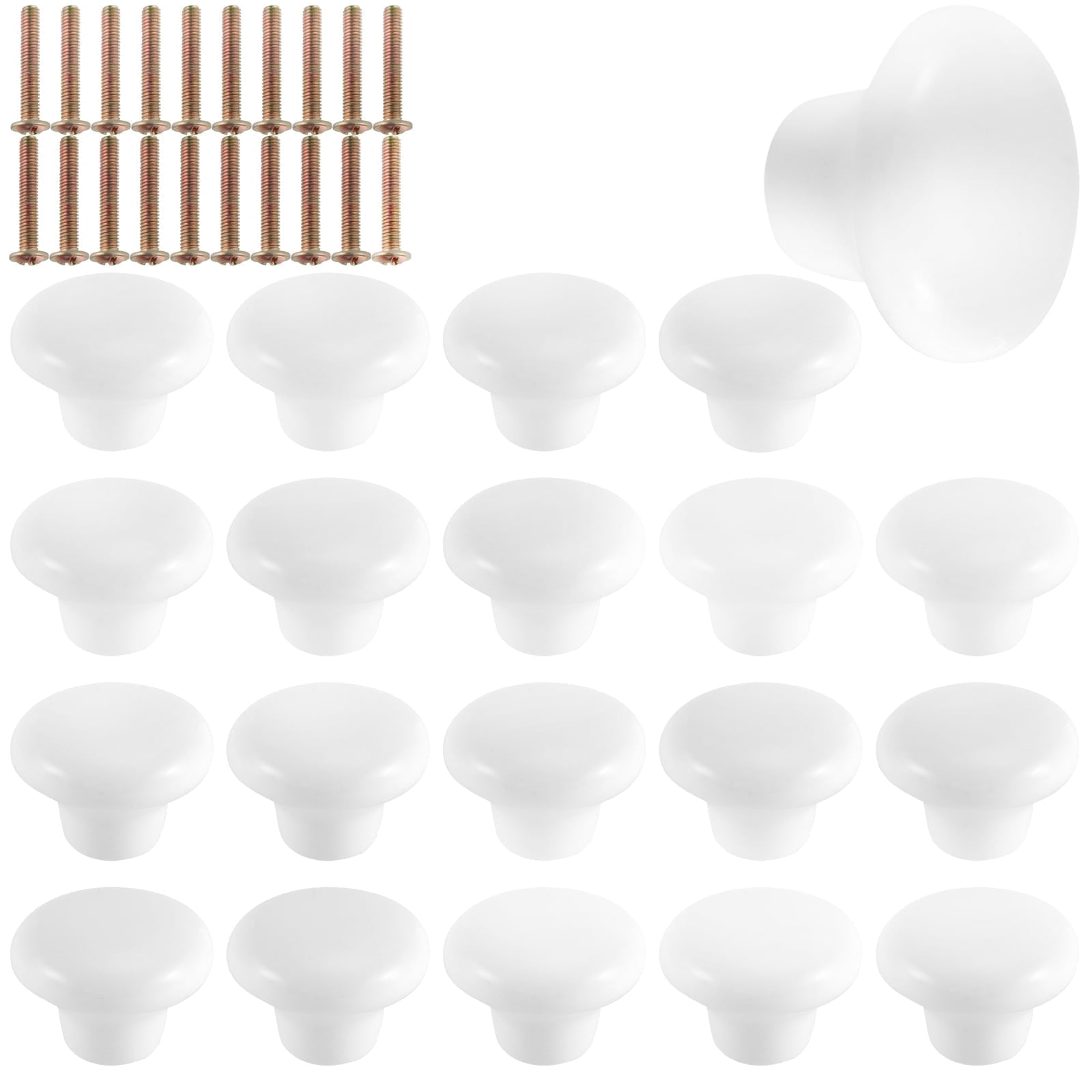SEUNMUK 20 Pcs White Ceramic Cabinet Knobs with Screws, Vintage Ceramic Round Door Knobs, Cabinet Drawer Pull Knob
