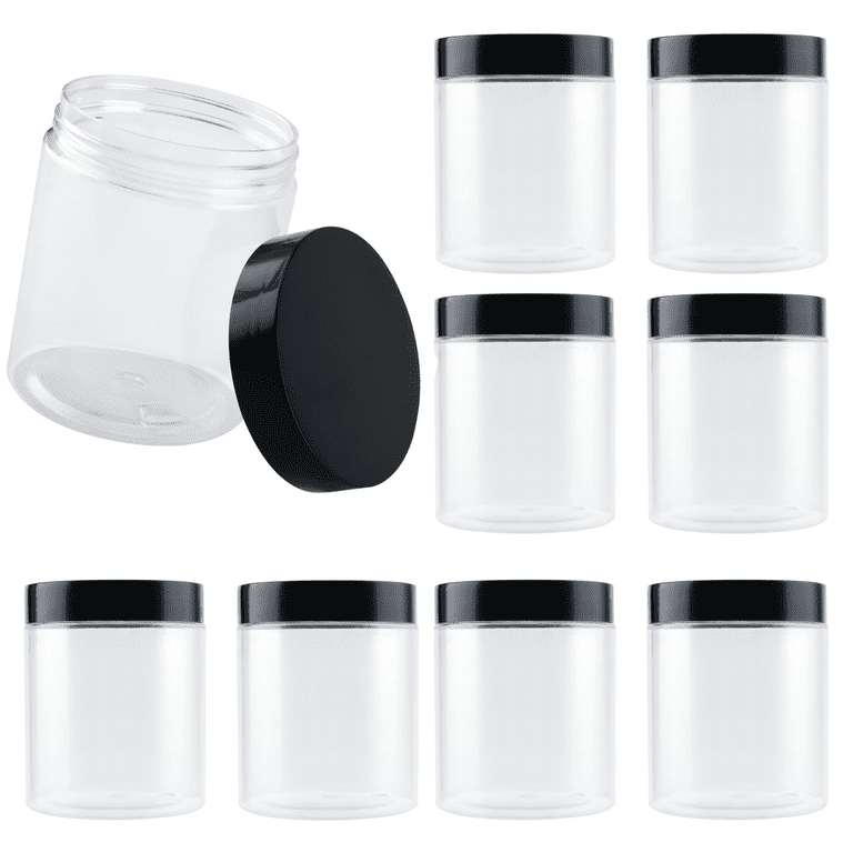 24 Pieces Clear Plastic Round Storage Jars Wide-Mouth Plastic Containers  Jars with Lids for Storage Liquid and Solid Products (Black Lid, 1 oz)
