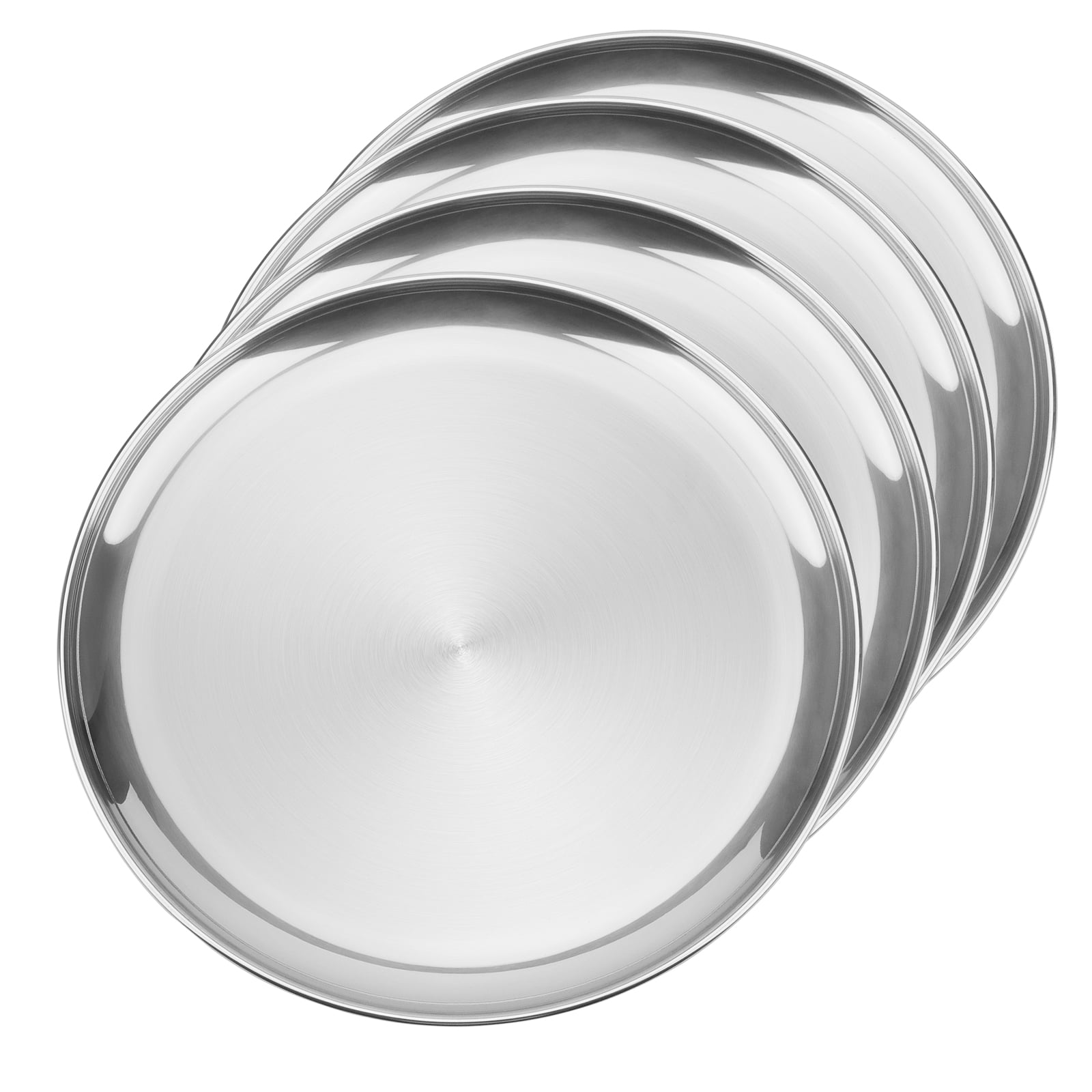 SEUNMUK 4 Pack 12 inch Stainless Steel Plates, Round Metal Dinner