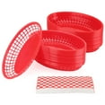 thumbnail image 1 of SEUNMUK 50 Pack 8.9 x 5.5 Inch Red Plastic Fast Food Serving Baskets with 100 Checkered Liners for Deli Fast Food Service, Hot Dogs, Burgers, 1 of 6