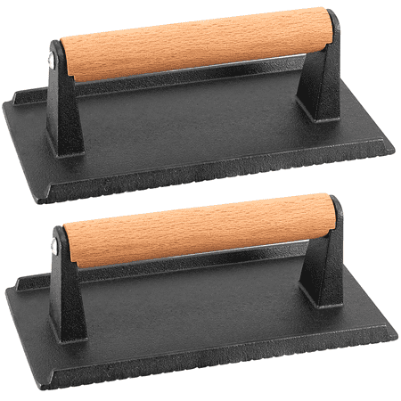 SEUNMUK 8.3" x 4.3" Non Stick Cast Iron Grill Press with Wooden Handle (2 Pack)