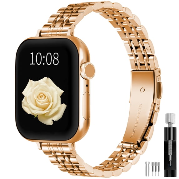 SEURE Slim Stainless Steel Band for Apple Watch Band 38/40/41/42mm,Women Luxury Metal Replacement Strap for iWatch Series 11 10 9 8 7 6 5 4 3 2 1 SE Rose Gold