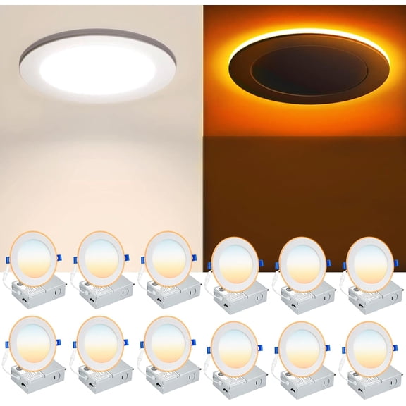 SEURON 12 Pack 6 Inch 5CCT LED Recessed Ceiling Light with Night Light, 2700K/3000K/3500K/4000K/5000K Selectable Ultra-Thin Recessed Light, 12W=110W, 1050LM LED Recessed Light Dimmable, ETL Listed