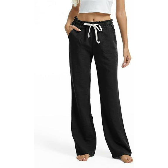 SEVEGO Tall Women Casual Linen Pants 30"/32"/34"/36" Inseam Drawstring Smocked Waist Beach Summer Trousers with Pockets