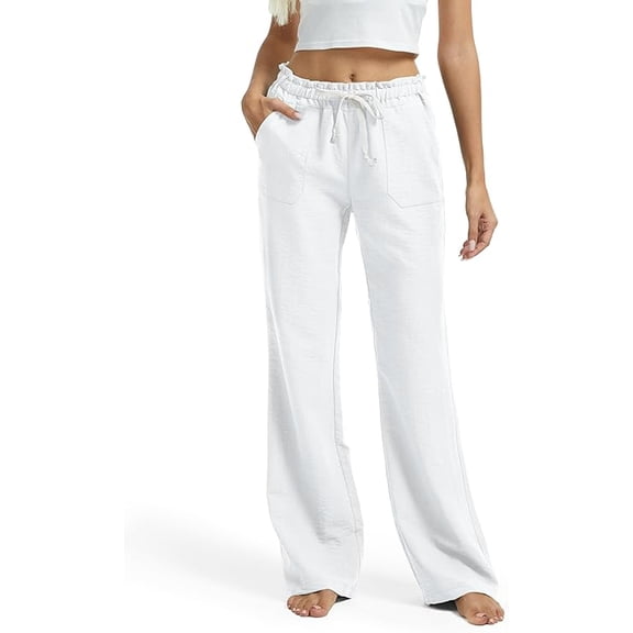 SEVEGO Tall Women Casual Linen Pants 30"/32"/34"/36" Inseam Drawstring Smocked Waist Beach Summer Trousers with Pockets