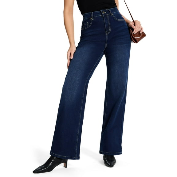 SEVEGO Women's 32"/34"/36" Tall Straight Leg Jeans Mid Waisted Stretchy Loose Denim Pants Casual Baggy Jean Trousers