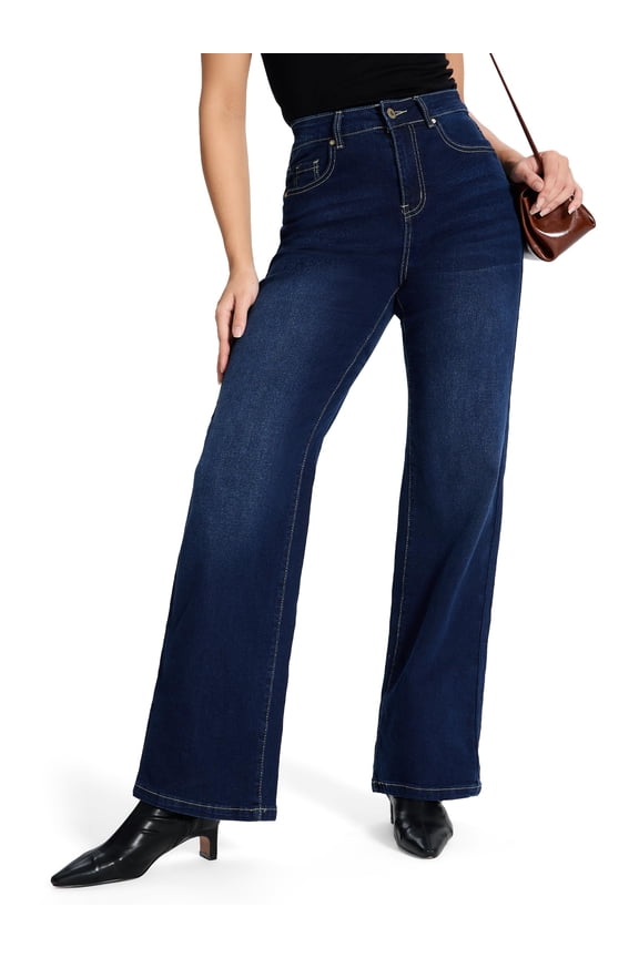 Women's 32"/34"/36" Tall Straight Leg Jeans Mid Waisted Stretchy Loose Denim Pants Casual Baggy Jean Trousers