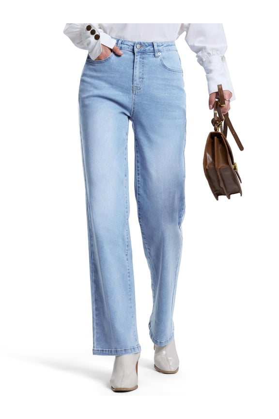 Women's 32"/34"/36" Tall Straight Leg Jeans Mid Waisted Stretchy Loose Denim Pants Casual Baggy Jean Trousers