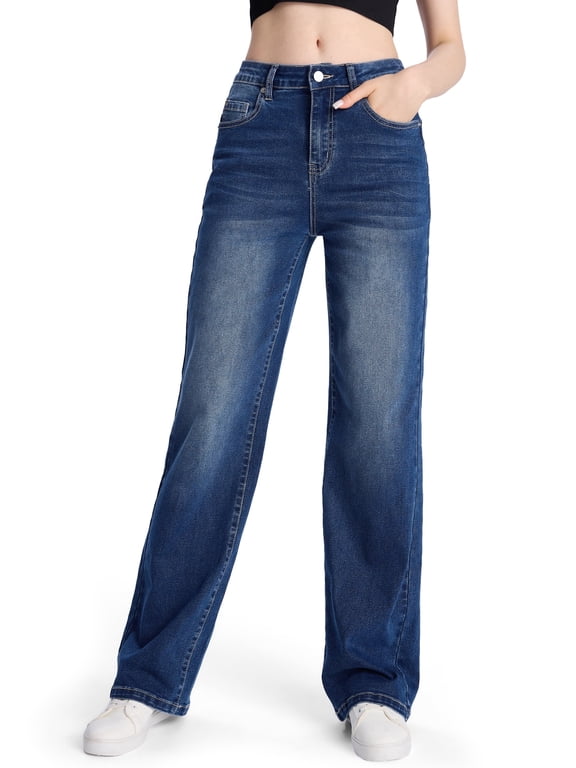 Women's Tall Straight Leg Jeans, Relaxed Stretch Denim, 32" Inseam, Blue, L