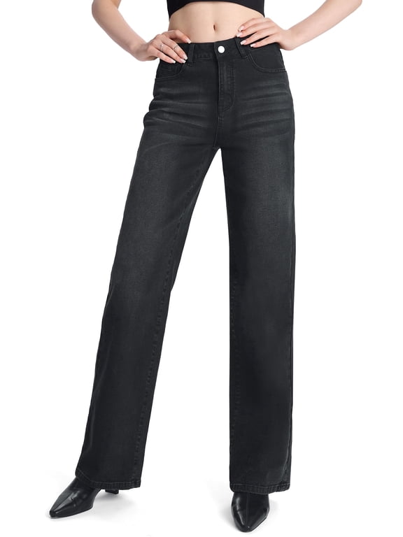 Women's Extra Tall Straight Leg Jeans, Relaxed Stretch Denim, 36" Inseam, Black, M