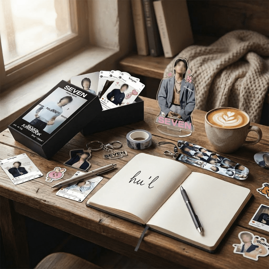 SEVEN Album Inspired K-pop Fan Gift Box, Collectible Merch Bundle Including Photocards, Standee & Stickers