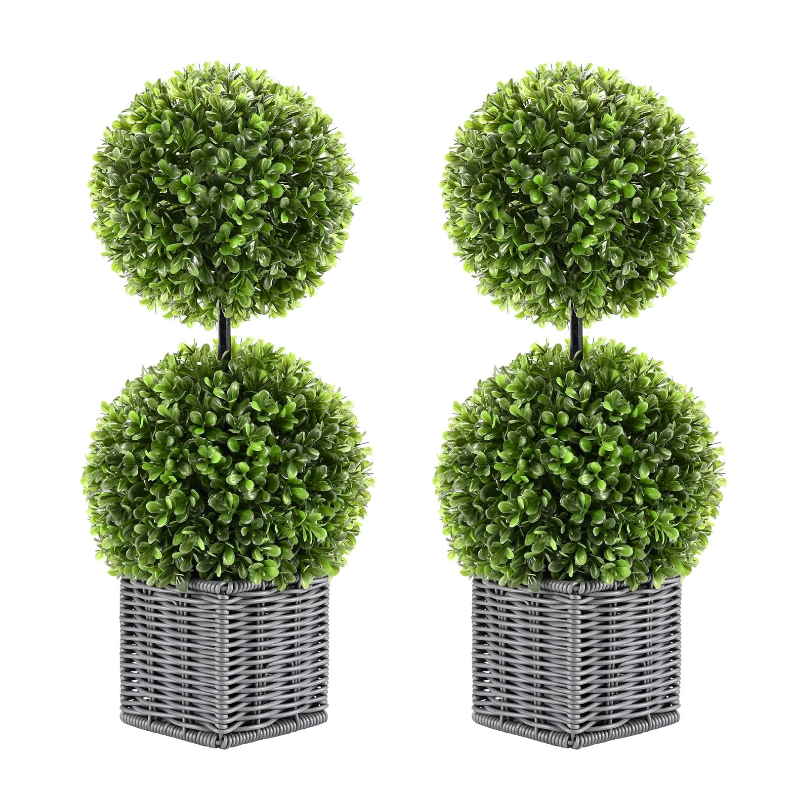 17'' Green Artificial Boxwood Topiary in Gray Plastic Pots