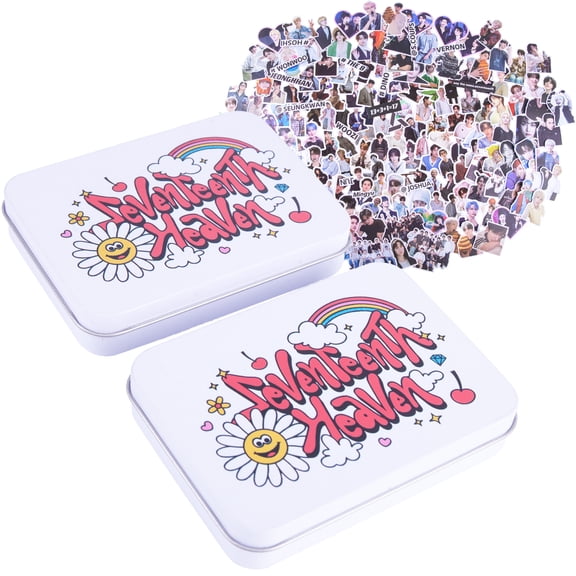 SEVENTEEN 2PCS Mini Iron Storage Boxes with SVT Logo, Includes 2 Sets of Stickers to Decorate, Storing Lomo cards and merch