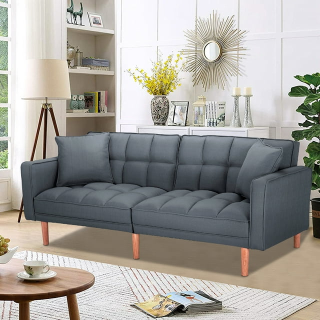 SEVENTH Convertible Sofa Bed with Armrest, Modern Fabric Sleeper Sofa Bed, Futon Couches and Sofas Sleeper with Wood Legs, Two Pillows, Recliner Couch Living Room Furniture Sofa for Home, Q128