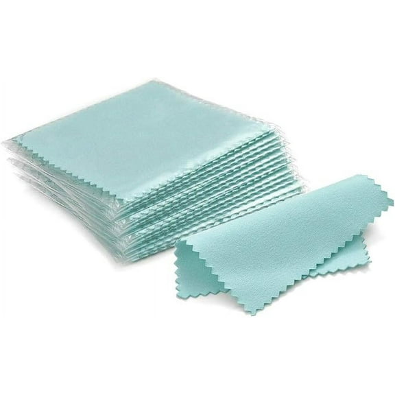 SEVENWELL 50pcs Jewelry Cleaning Cloth Mediumturquoise Polishing Cloth for Sterling Silver Gold Platinum Small Polish Cloth 8x8cm
