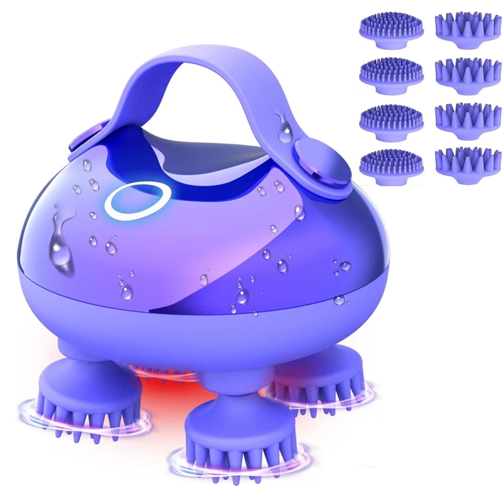 KAMUGO Scalp Massager Portable Electric Scalp Massager Hair Growth,Waterproof Handheld Head Scratcher Massager,3 Speed Modes with 8 Massage Claws Cat Massager(Purple)