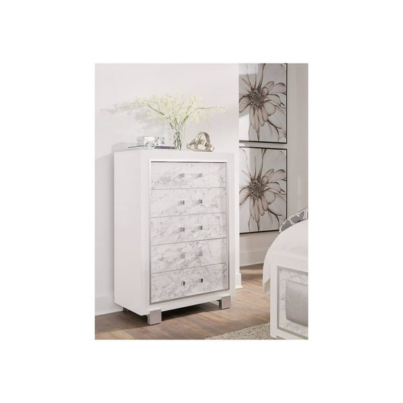 Global Furniture USA Transitional Glam Santorini White Chest, Metallic White